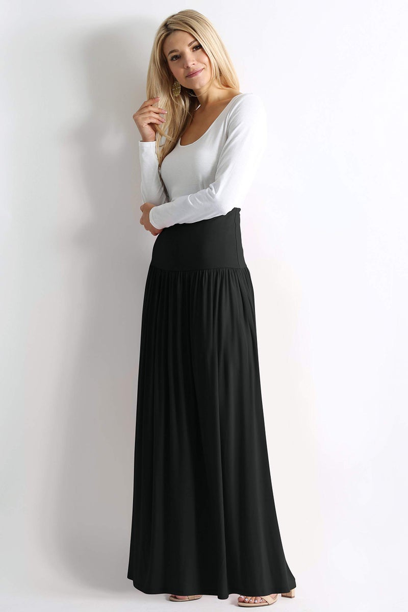 Simlu Black Skirts for Women Ankle Length Skirt Casual Long Skirt High Waisted Maxi Skirt Reg and Plus Size Skirt Long Skirt (Size Small, Black) - Image 2